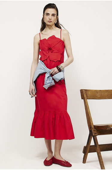 Red 3d Flower Maxi Dress