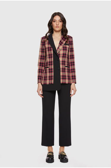 Double Breasted Closure Fuchsia Plaid Black Suit