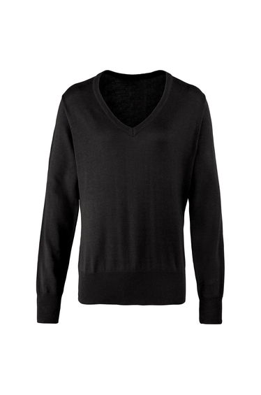 Premier Womens/Ladies Knitted Cotton Acrylic V Neck Sweatshirt - Black
