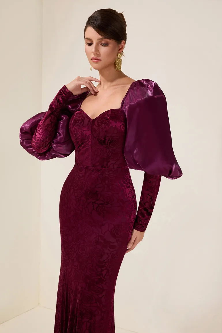 Velvet Burn-Out Sweetheart Neck Maxi Dress - 4