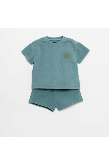 2-Piece Embroidered T-shirt and Shorts Set BLUE