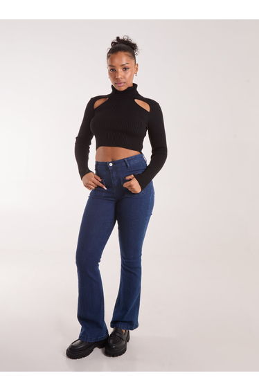 Ribbed Roll Neck Jumper With Cut Out Detail