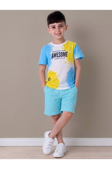 Boys Graphic Print Cotton T-Shirt and Shorts Set