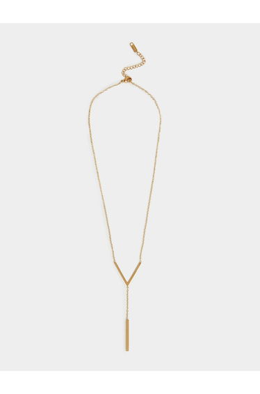 Gold Tone Y-Shaped Pendant Necklace