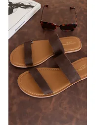 Brown Wide Fit Suede Strappy Basic Sandal - 2