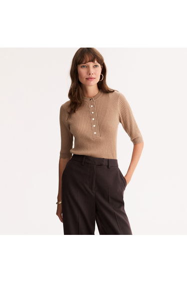 Flat Ribbed Crew Neck Jumper/Sweater in Blended Wool