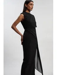 Polished Tailored Cape Drape Maxi Column Dress - 1