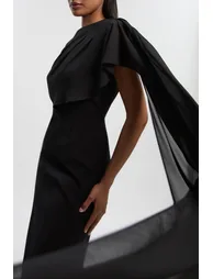 Polished Tailored Cape Drape Maxi Column Dress - 2