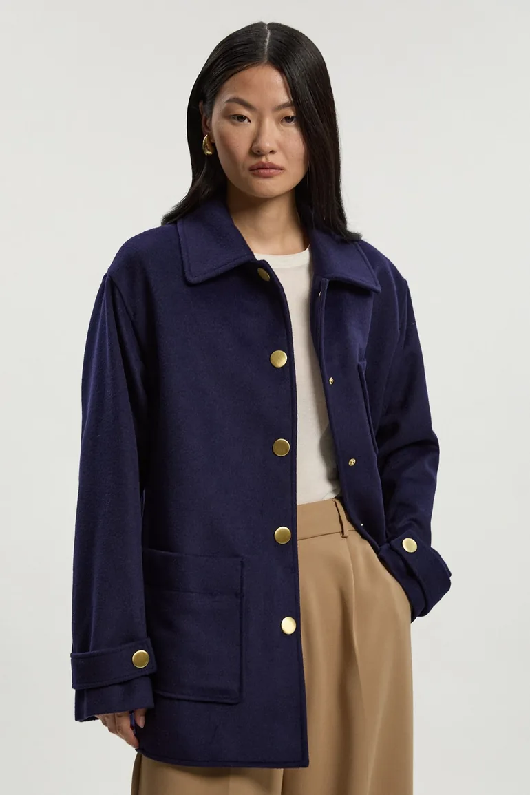 Petite Brushed Wool Patch Pocket Tailored Medium Coat