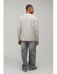 Oversized Boxy Dove Print Exposed Seam Long Sleeve T-Shirt - stone - 2