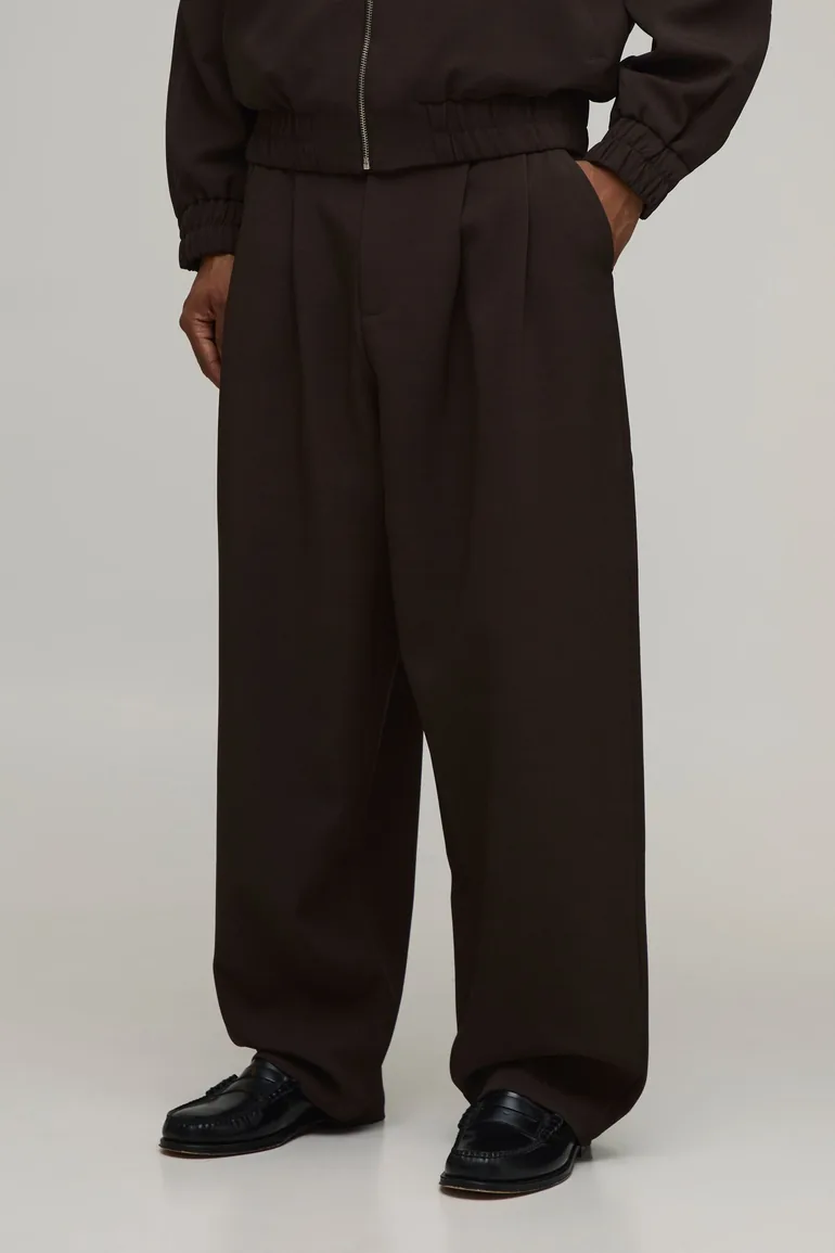 Double Pleat Balloon Fit Co-ord Tailored Trousers - chocolate - 1