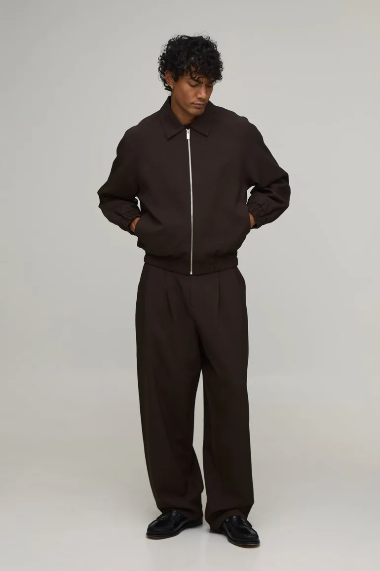 Double Pleat Balloon Fit Co-ord Tailored Trousers - chocolate