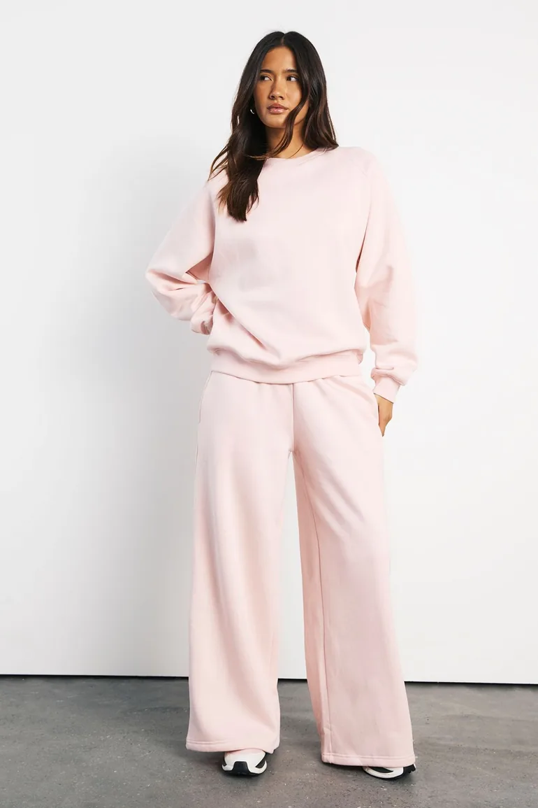 Thin Waistband Mid Rise Wide Leg Jogger - light pink