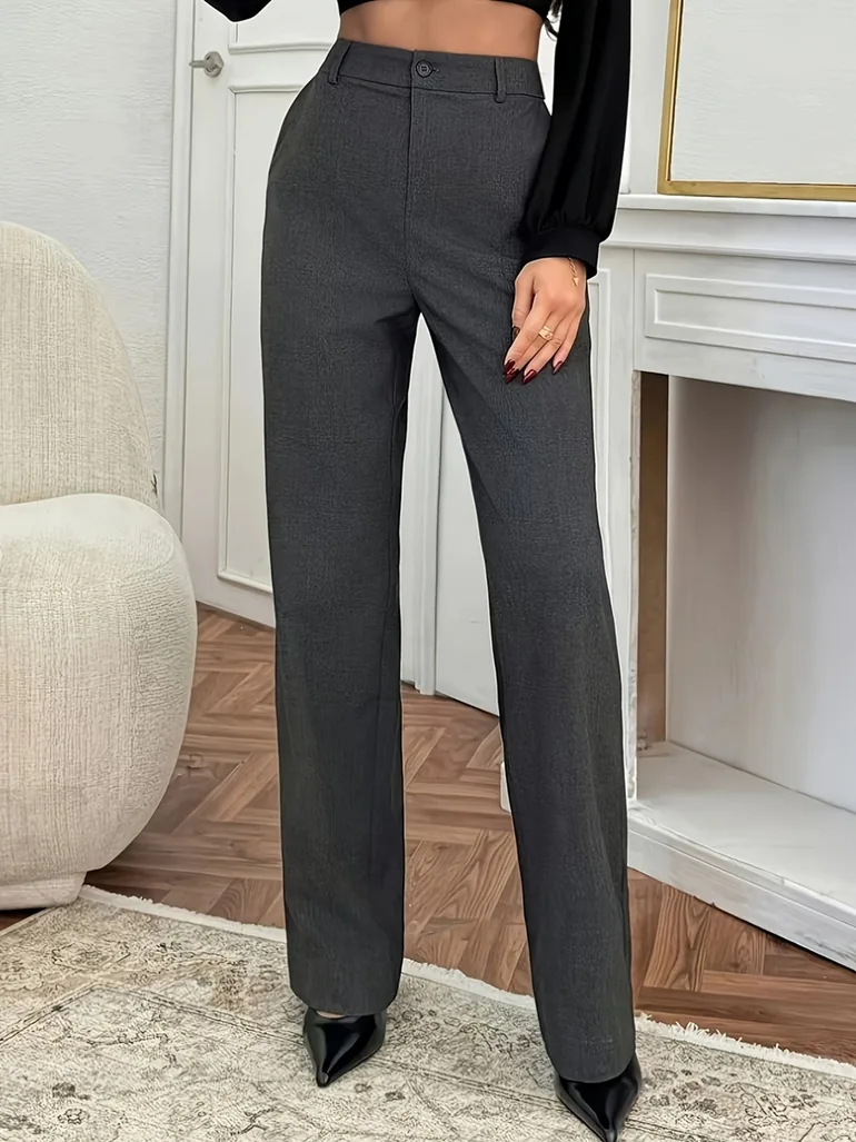 Grey Solid Straight Leg Trousers - 4
