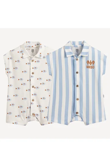 Pack of 2 Fish/Striped Print Jersey Rompers