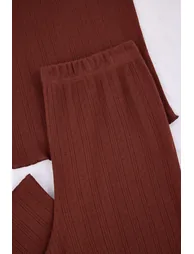 Brown Baby Overlock Corded Fabric /Pointel Knitted Pajama Set - 6