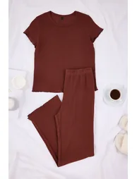 Brown Baby Overlock Corded Fabric /Pointel Knitted Pajama Set - 5