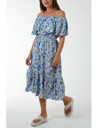 Bardot Ruffle Midi Dress - 1