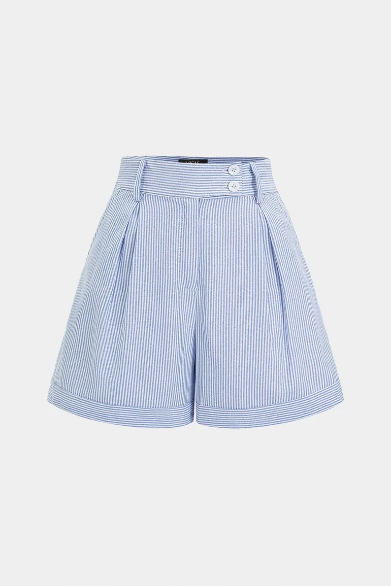 Stripes Print High Waist Button Shorts