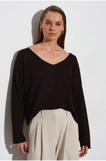 Dilvin Women's V-neck Ribbed Knit Sweater product thumbnail 2