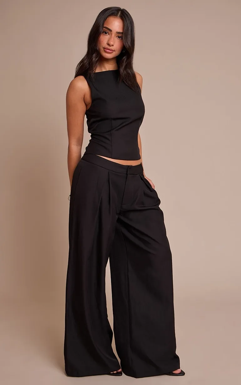 Petite Black Tailored Woven Wide Leg Trousers - 1