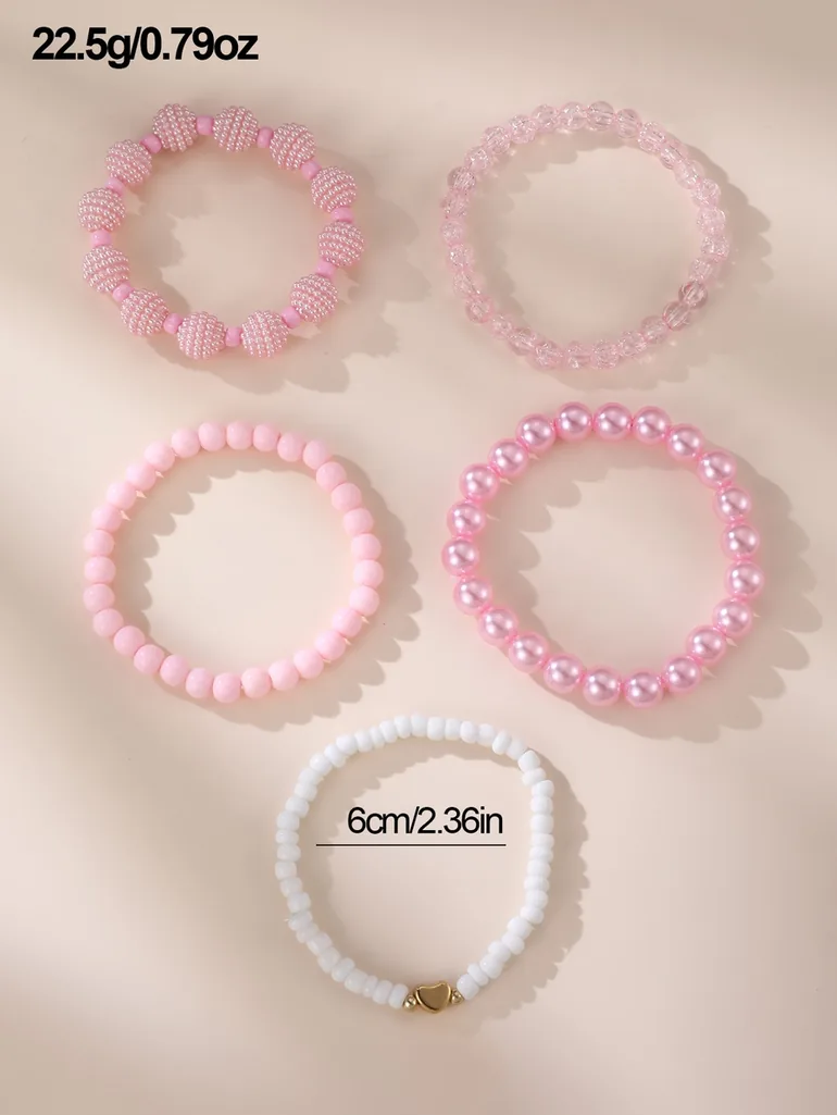 Pack of 5 - Girls Multi-Color Beaded Bracelets - 3