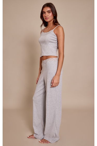 Grey Lace Trim Wide Leg Trouser product thumbnail 2