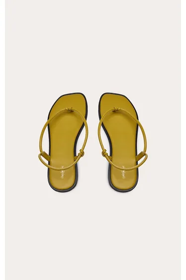 Olive Faux Leather Toe Thong Barely There Sandals