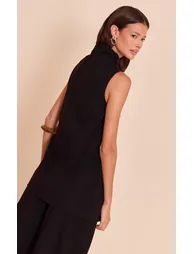 Black High Neck Tailored Sleeveless Top - 1