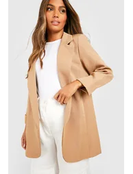 Basic Woven Turn Cuff Relaxed Fit Blazer - camel - 3