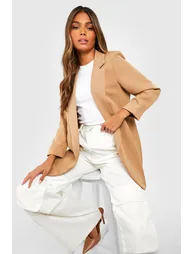 Basic Woven Turn Cuff Relaxed Fit Blazer - camel - 2