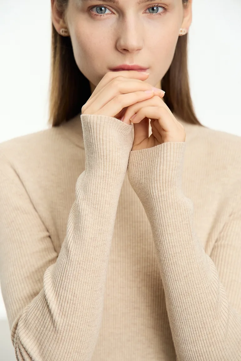 Mock Neck Ribbed Sweater - 1