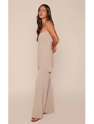 Mushroom Textured Woven Bandeau Overlay Wide Leg Jumpsuit - 2