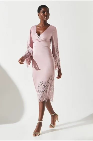 Lace Panelled Satin Wrap Dress