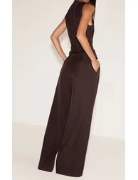 Dark Brown Woven Tailored Wide Leg Trousers - 2