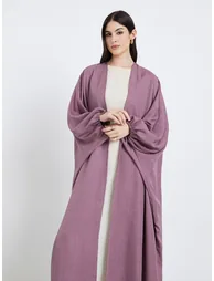 Women Pink Textured Open Front Abaya - 2