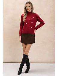 Dainty Heart Metallic Thread Knit Sweater - 1