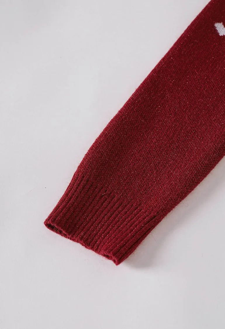 Dainty Heart Metallic Thread Knit Sweater - 6