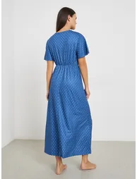Printed Wrap Look Flared Short Sleeve Nightdress - 3