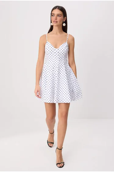 Navy Blue-Multicolor Polka Dot Short / Mini Woven Dress