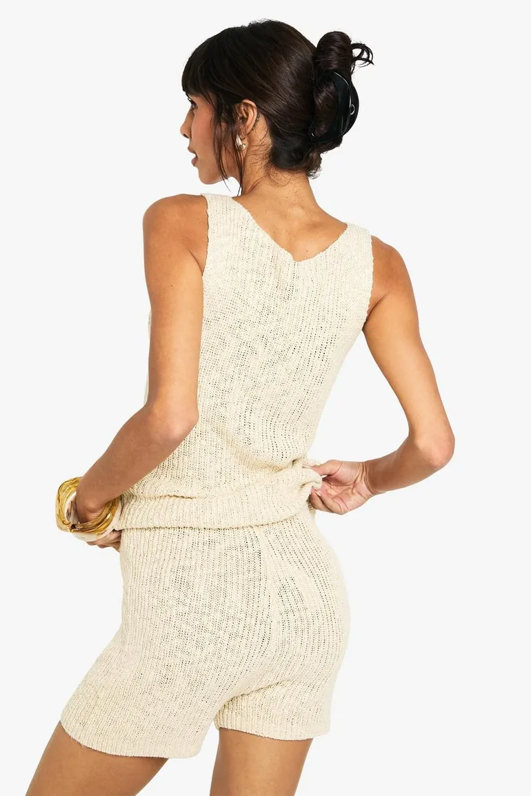 Tie Waist Knitted Crochet Short - 1
