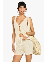 Tie Waist Knitted Crochet Short - 2