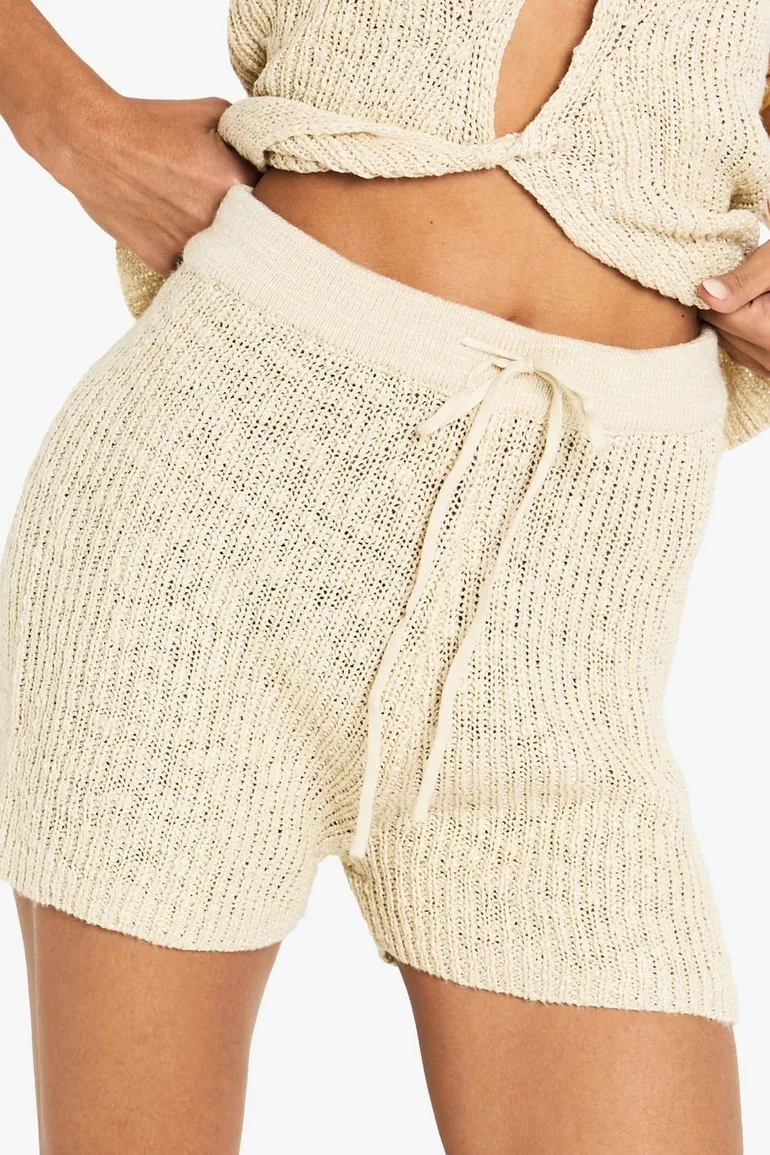 Tie Waist Knitted Crochet Short - 3