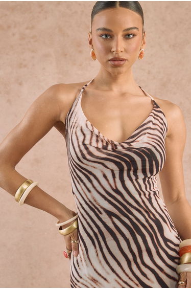 Tonal Zebra Printed Puddle Hem Maxi Dress - zebra product thumbnail 4