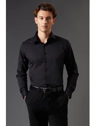 Black Tailored Fit Long Sleeve Easy Iron Shirt - 1