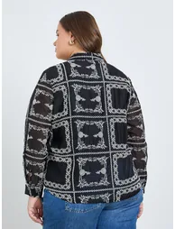 Plus Size Black Floral Embroidered Shirts - 4
