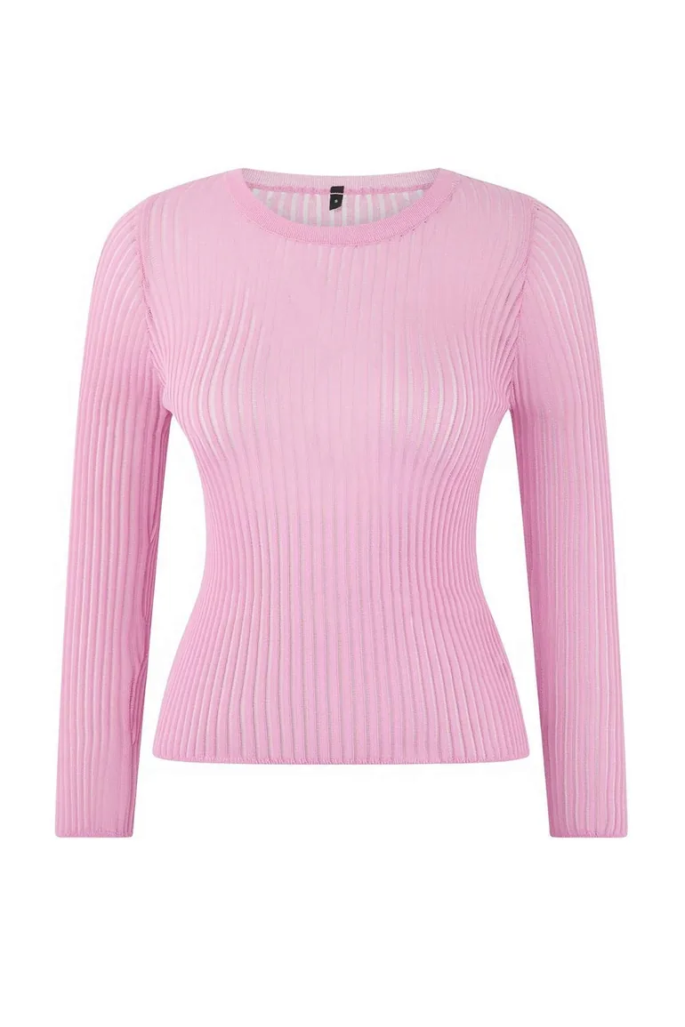 Light Pink Fitted/Bodycon Sheer Knitwear Sweater