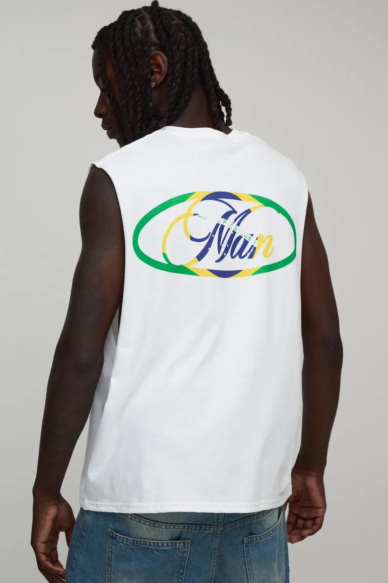 Oversized Boxy Man Script Brazil Tank - white - 1