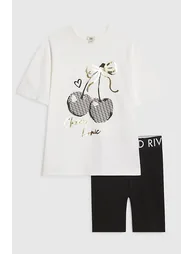 Girls White Cherry T-shirt Set