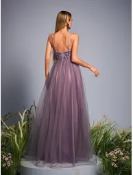 Leely Lavender Spaghetti Strap A-Line Tulle Prom Dress with Sequin Bodice - 2